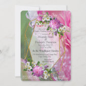 Korallen, Gras und Peony-rosa Blüten Einladung (Vorderseite)