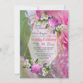 Korallen, Gras und Peony-rosa Blüten Einladung (Vorderseite)