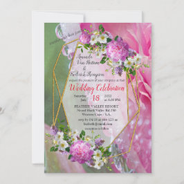 Korallen, Gras und Peony-rosa Blüten Einladung