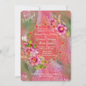 Korallen, Gras und Peony-rosa Blüten Einladung (Vorderseite)