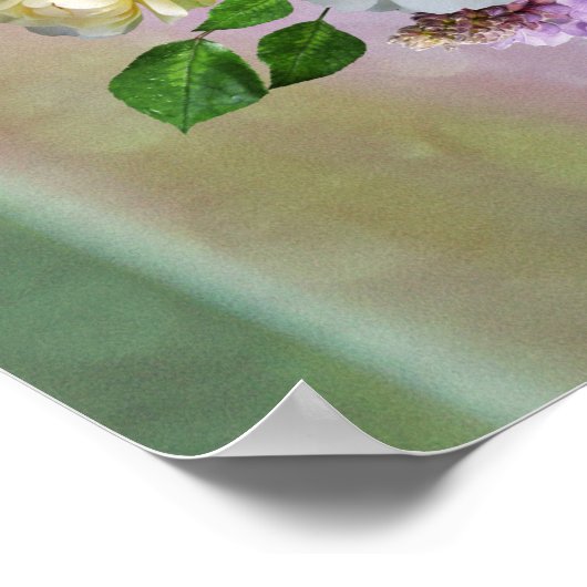 Korallen, Gras und Peony-rosa Blüten Poster (Ecke)