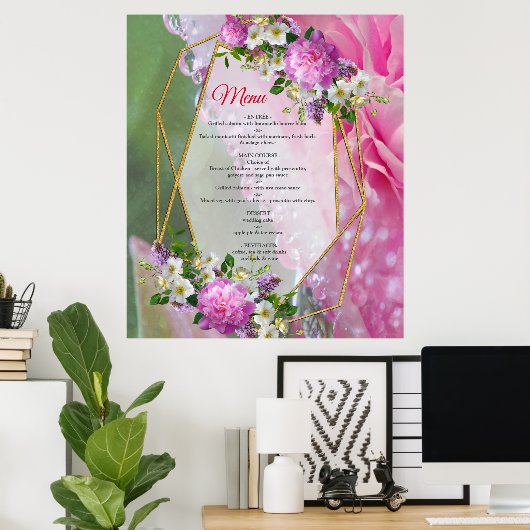 Korallen, Gras und Peony-rosa Blüten Poster (Heimbüro)