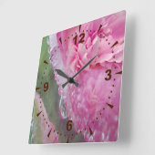 Korallen, Gras und Peony-rosa Blüten Quadratische Wanduhr (Winkel)