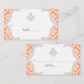 Korallen, grau-Damast Hochzeit Platzkarte (Vorne/Hinten)