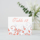 Korallen-, Grau- und White Wedding Table Cards Postkarte (Stehend Vorderseite)