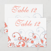 Korallen-, Grau- und White Wedding Table Cards Postkarte (Vorne/Hinten)