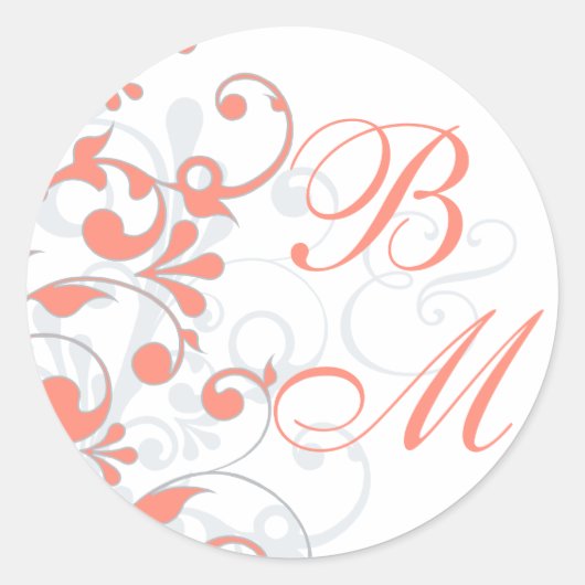 Korallen, Graue, Abstrakte Blüten Umschlag Aufkleb Runder Aufkleber (Vorderseite)