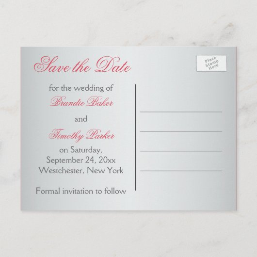 Korallen, graue Blumenhörnchen Save the Date Postk Ankündigungspostkarte (Rückseite)