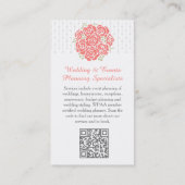 Korallen, Graue und weiße Hochzeitsplanerin QR Visitenkarte (Rückseite)