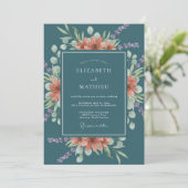 Korallen Grün Botanische Romantische Hochzeit Einladung (Stehend Vorderseite)