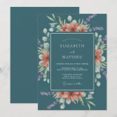 Korallen Grün Botanische Romantische Hochzeit Einladung (Vorne/Hinten)
