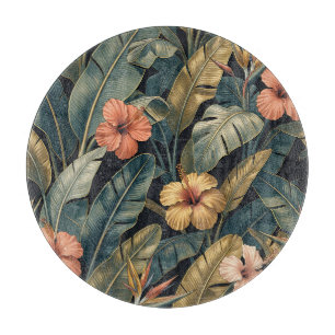 Korallen-Hibiskus-Bananenblatt-Tropisches Muster D Schneidebrett