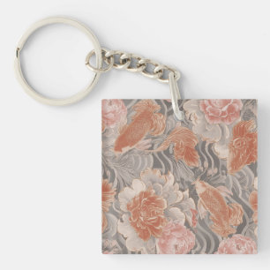 Korallen-Koi-Chinoiserie-Blumenmuster Schlüsselanhänger