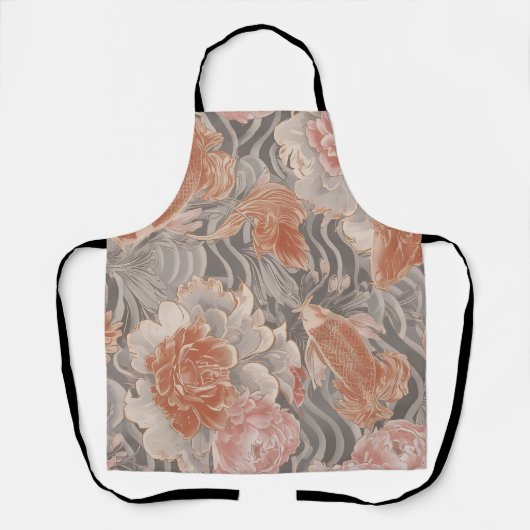 Korallen-Koi-Chinoiserie-Blumenmuster Schürze (Vorderseite)