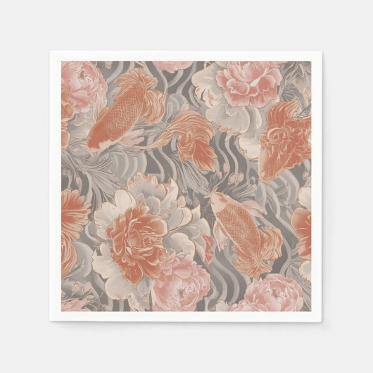 Korallen-Koi-Chinoiserie-Blumenmuster Serviette (Vorderseite)