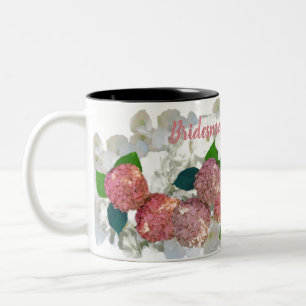 Korallen-Lachs-Blumen-Brautjungfer-Namens-Kaffeeta Zweifarbige Tasse