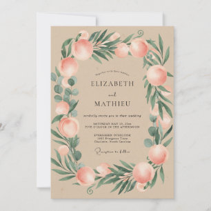 Korallen-Laubwerk Beige Eukalyptus-Hochzeit Einladung