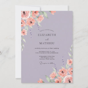 Korallen-Lila-Blüten-Hochzeit Einladung