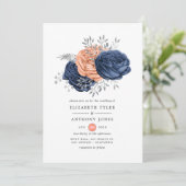 Korallen-, Marine- und Silberblumenhochzeit Einladung (Stehend Vorderseite)