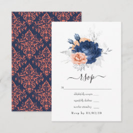 Korallen-, Marine- und Silberblumenhochzeit RSVP Karte