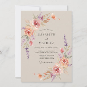 Korallen-Mauve-Pfingstrosen-Hochzeit Einladung