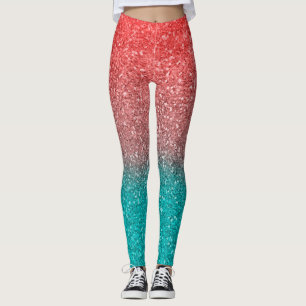 Korallen-Melone Orange Türkis Aquagrün Funkelnd Gl Leggings