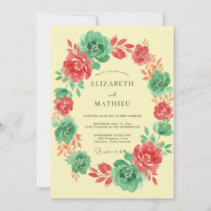 Korallen-Mint-Blumengirlande Hochzeit Einladung