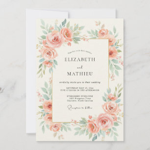 Korallen-Mint-Rosen-Hochzeit Einladung