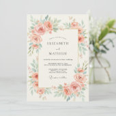 Korallen-Mint-Rosen-Hochzeit Einladung (Stehend Vorderseite)