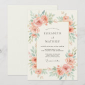 Korallen-Mint-Rosen-Hochzeit Einladung (Vorne/Hinten)