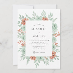 Korallen-Minz-Blüten-Hochzeit Einladung