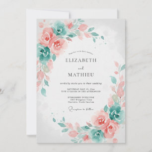 Korallen-Minzblatt-Hochzeit Einladung