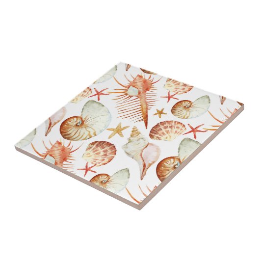Korallen mit Muscheln- und Krebsmuster Fliese (Seite)