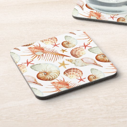 Korallen mit Muscheln- und Krebsmuster Getränkeuntersetzer (Linke Seite)
