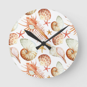 Korallen mit Muscheln- und Krebsmuster Runde Wanduhr