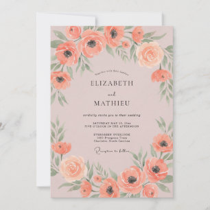 Korallen-Mohn-Blumenhochzeit Einladung