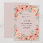 Korallen-Mohn-Blumenhochzeit Einladung (Vorne/Hinten)