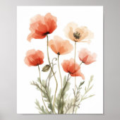 Korallen-Mohn-Wasserfarben-Blumen-Wandkunst Poster (Vorne)