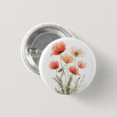 Korallen-Mohn-Wasserfarben-Blumenprint Button (Vorne & Hinten)