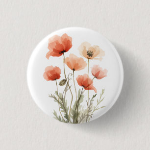 Korallen-Mohn-Wasserfarben-Blumenprint Button