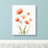 Korallen-Mohn-Wasserfarben-Blumenprint Leinwanddruck (Insitu (Holzboden))