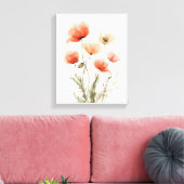 Korallen-Mohn-Wasserfarben-Blumenprint Leinwanddruck (Insitu (Wohnzimmer))