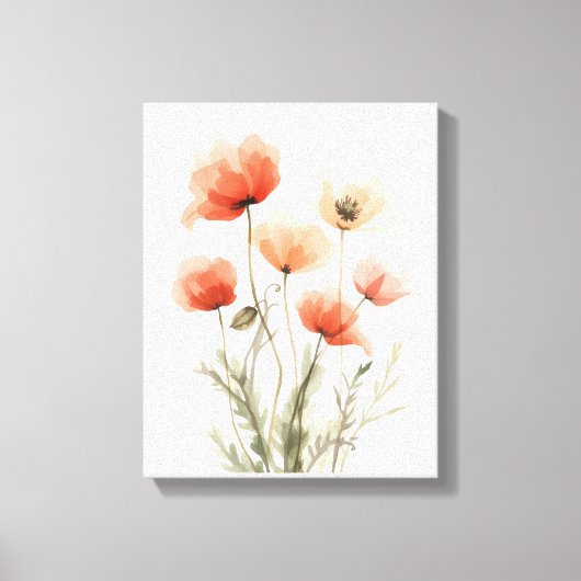 Korallen-Mohn-Wasserfarben-Blumenprint Leinwanddruck (Vorderseite)