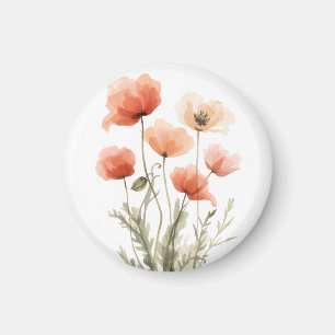 Korallen-Mohn-Wasserfarben-Blumenprint Magnet