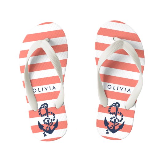 Korallen Nautical Anchor Girls Flip Flops Kinderbadesandalen (Fußbett)