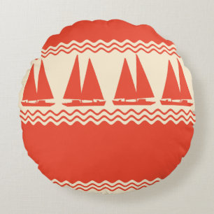 Korallen Nautical Sailboat Coastes Streifen Rundes Kissen