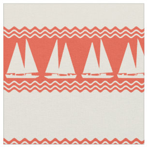 Korallen Nautical Sailboat Coastes Streifen Stoff