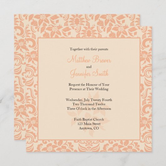 Korallen-oder Pfirsich-und Einladung (Vorne/Hinten)