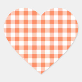 Korallen (Orange Pink) und Weißer Gingham Herz-Aufkleber