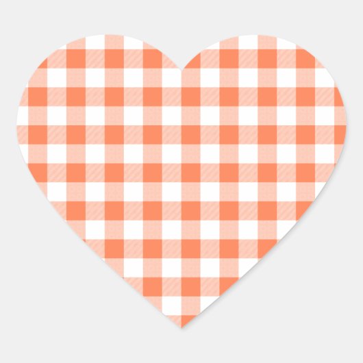 Korallen (Orange Pink) und Weißer Gingham Herz-Aufkleber (Vorderseite)